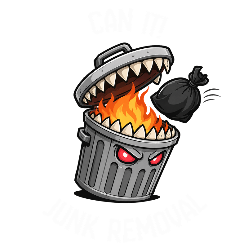 Can It! Junk Removal — angry trash can mascot logo